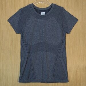 Athleta Momentum Seamless Tee Heathered Blue Gray Workout Top XL Activewear Gym